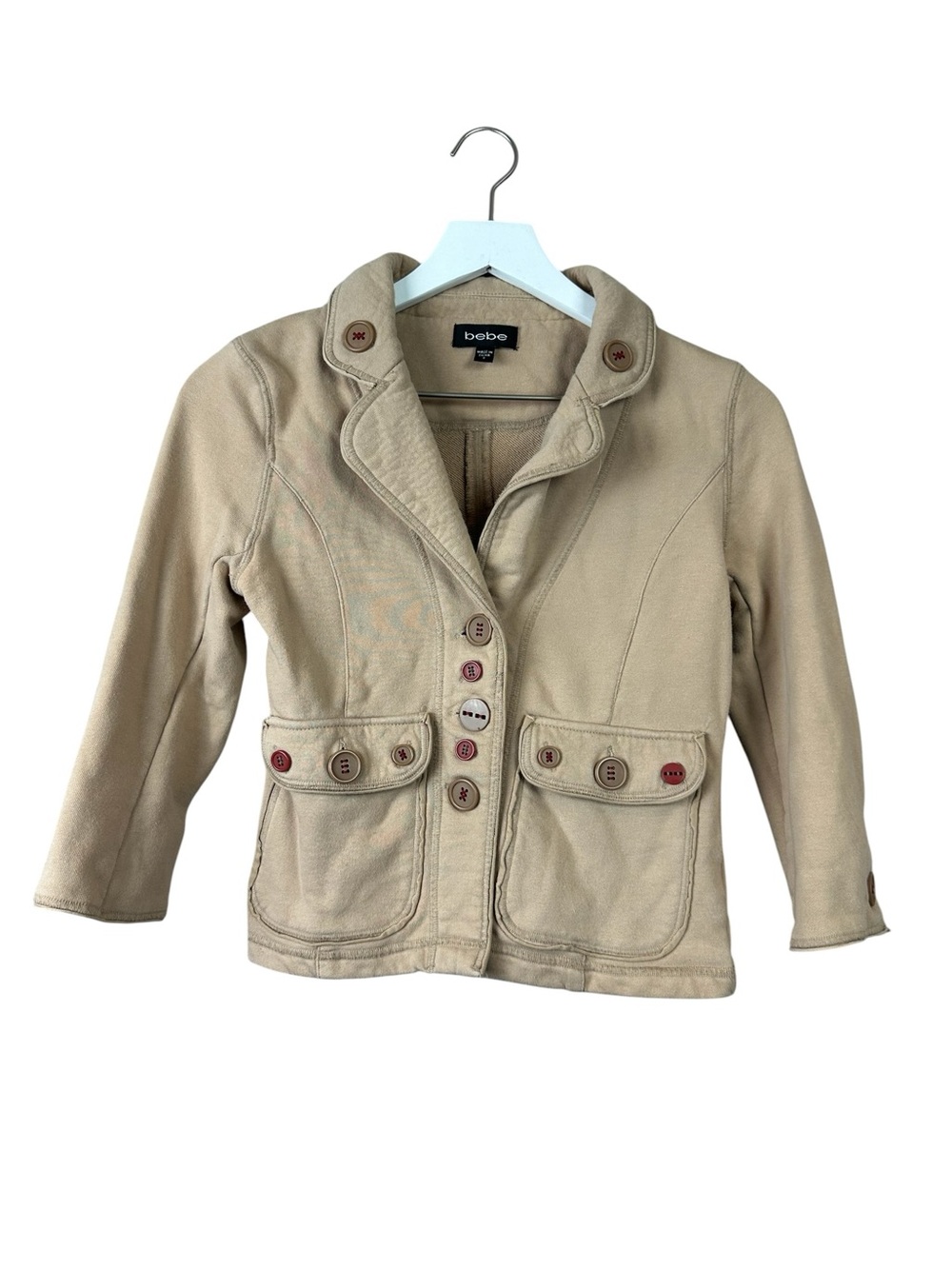 Bebe Khaki Cotton Button Blazer Women Sz S